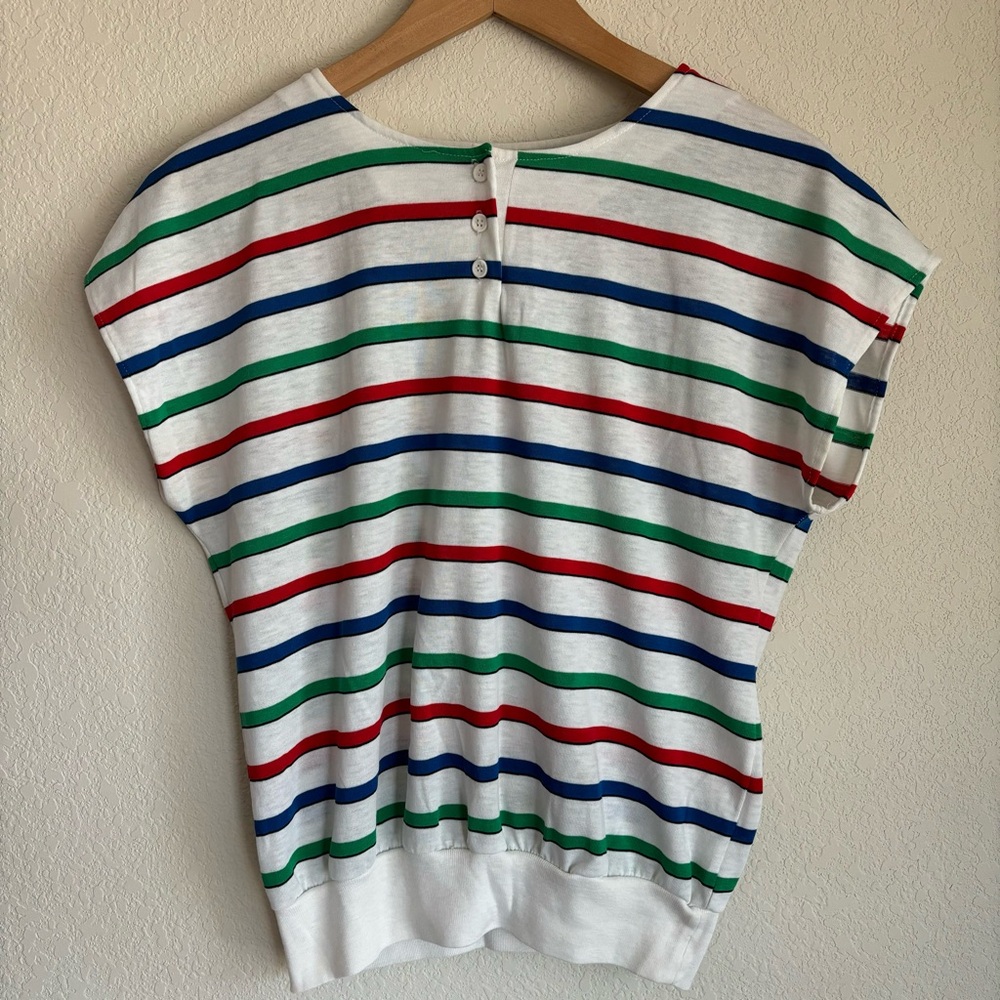 Vintage 1980s Sleeveless Striped Summer Shirt